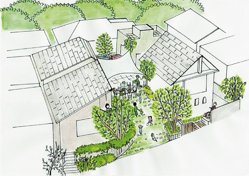 上は2020年度グッドデザイン賞を受賞した小規模土地分譲（街区デザイン）『等々力街区計画』のキービジュアル。下はその完成後の様子。https://www.g-mark.org/award/describe/50814